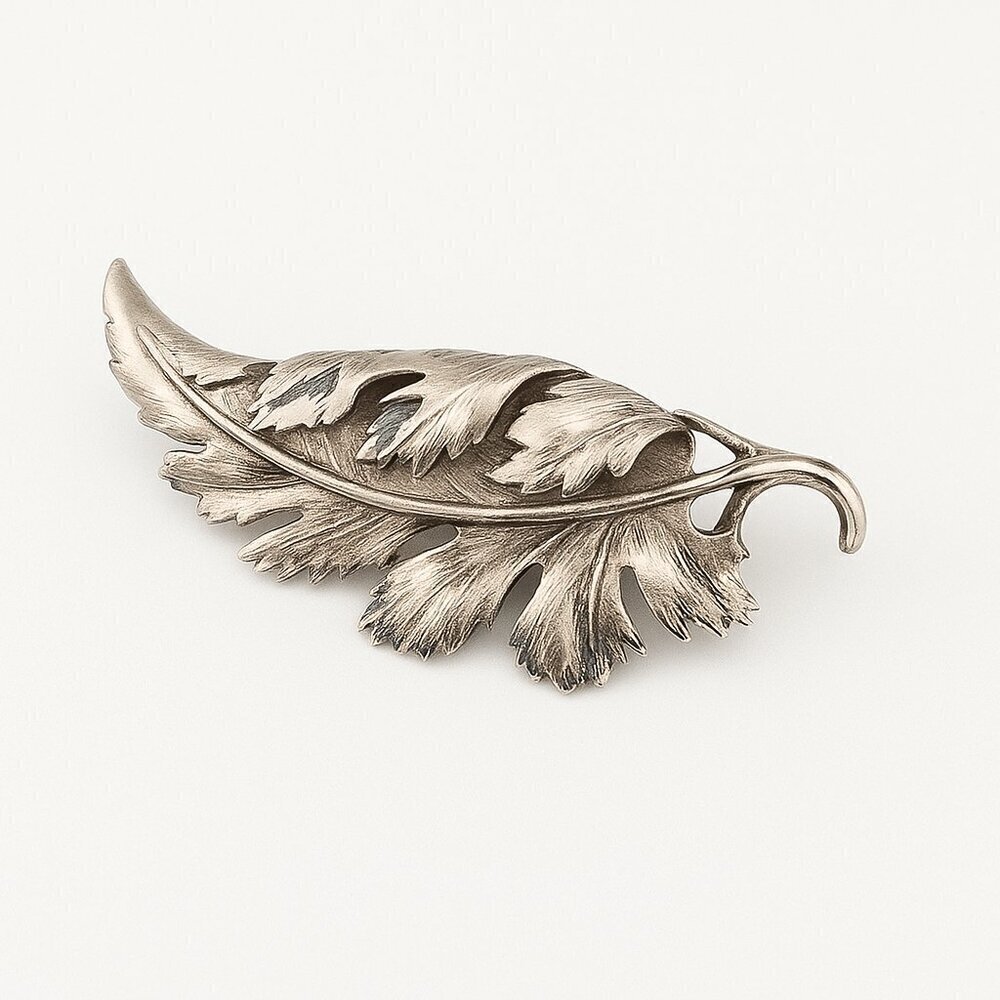 CORO Pegasus Vintage Silver Tone Curled Leaf Brooch Pin